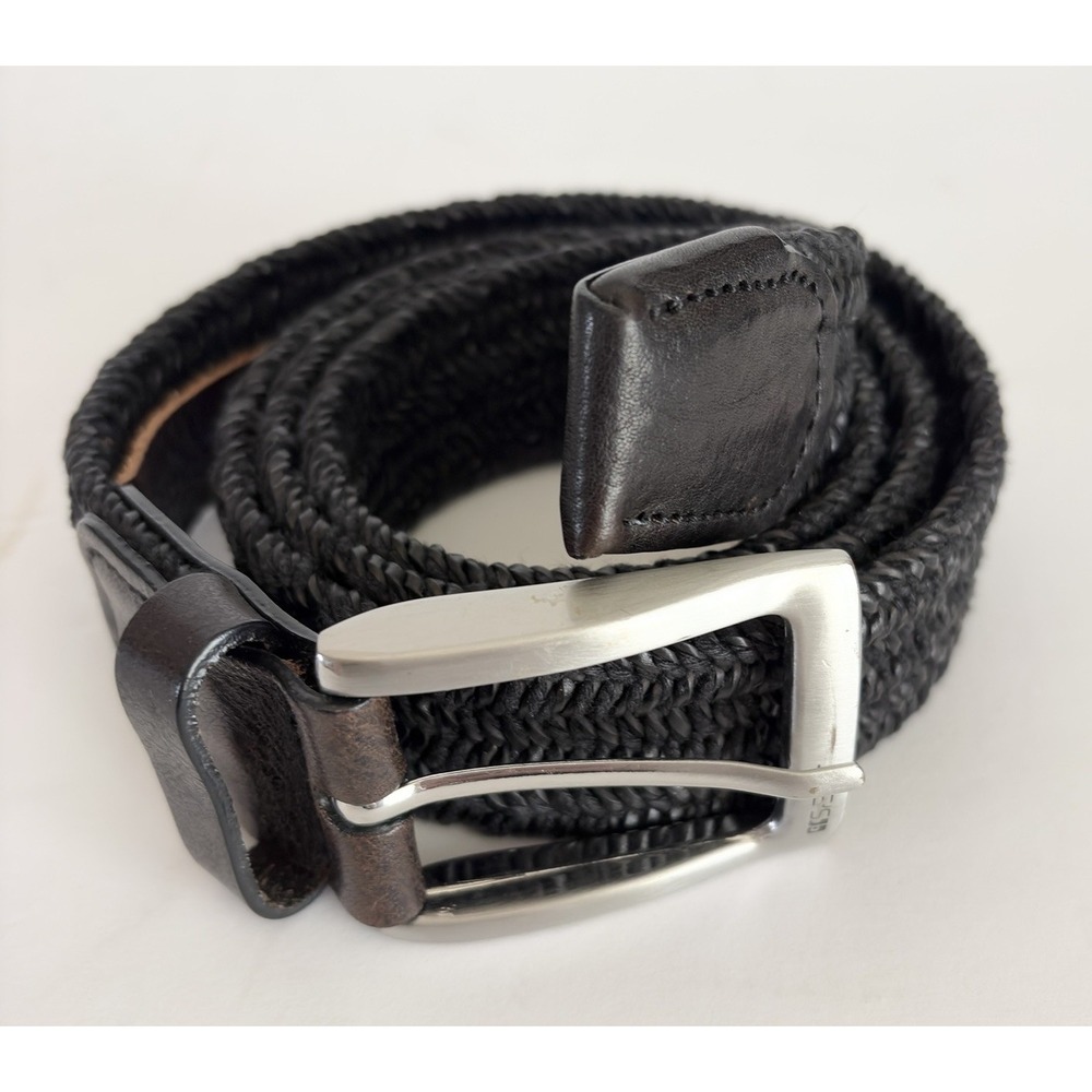 Joe's Jeans Men's Belt Size 42 Black Stretch Elastic Woven Braided Leather Dress
